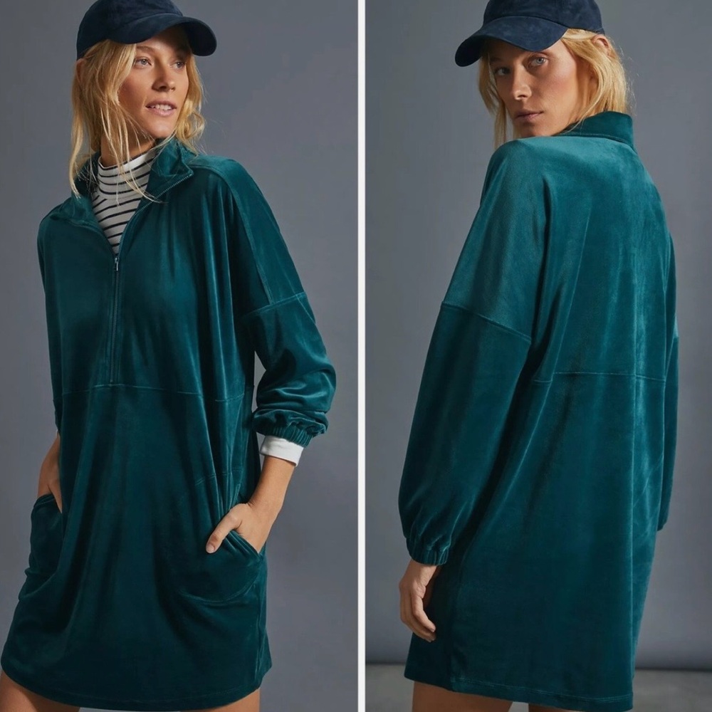 Anthropologie Saturday Sunday Rosalind Velour 1/2 Zip Tunic Dress - Picture 2 of 9